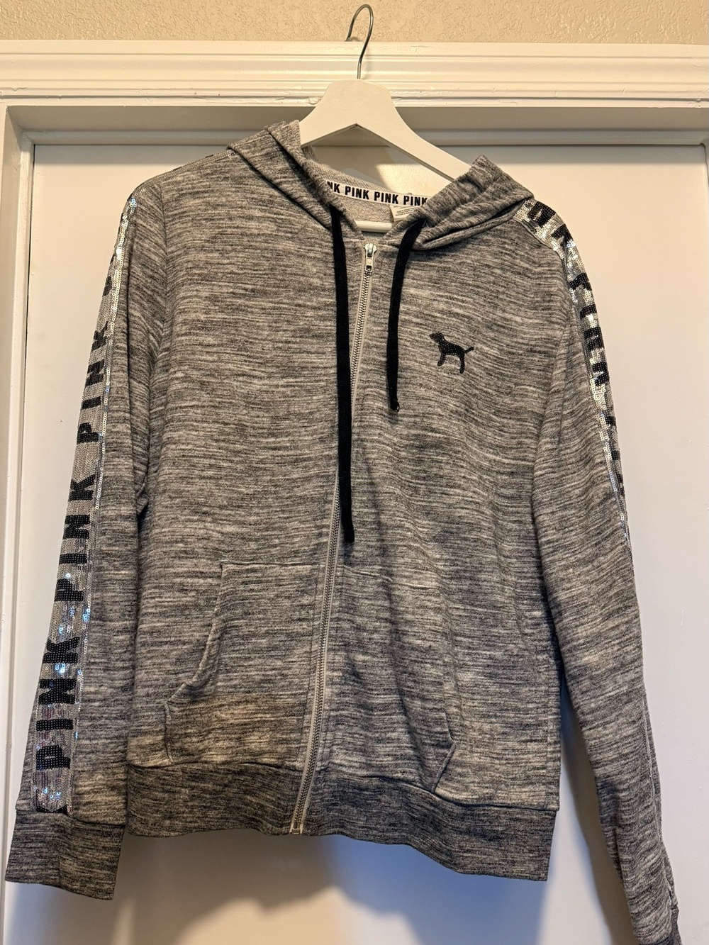 Victoria's Secret PINK Grey with Pink and White Sequins Hoodie